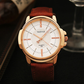 YAZOLE Men Business Leather Quartz Wrist Watch (White+Brown) - intl  