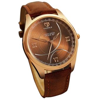 Yazole Men Fashion Roman Numerals Faux Leather Band Casual Analog Quartz Wrist Watch (Brown Band & Brown Dial) - intl  