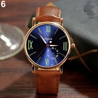 Yazole Men Lady Glow in The Dark Roman Numerals Faux Leather Quartz Analog Wrist Watch (Blue Dial + Brown Band) - intl  