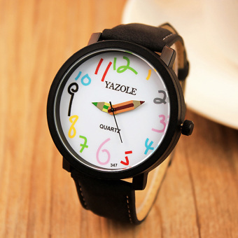 YAZOLE Unisex Business Quartz Leather Wrist Watch (White+Black) - intl  