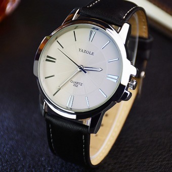 YAZOLE Unisex Sport Stainless Steel Quartz Leather Wrist Watch (White+Black) - intl  