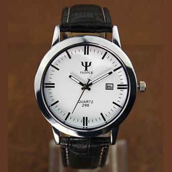 YAZOLE Vintage kulit Fashion pria Band Stainless Steel olahraga bisnis militer kuarsa jam tangan YZL298-Black - ???? ??????  
