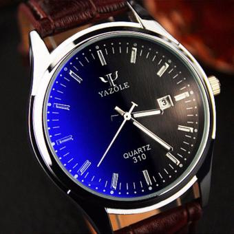 YAZOLE Vintage Men Quartz Leather Band Stainless Steel Watches Casual Fashion Calendar Wrist Watch ?Black) - intl  