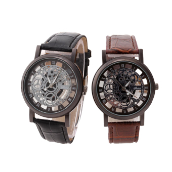 YBC 1 Pair Hollow Imitation Couple Watch Non Mechanical Leather Watches  