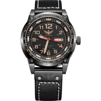 YELANG V1015 upgrade version khaki number tritium gas blue luminous men automatic mechanical business watch-leather watchband - intl  