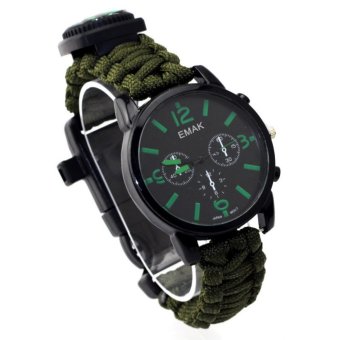 Yika 8 in 1 Waterproof Survival Watch Bracelet Compass Flint Paracord Thermometer Whistle - intl  