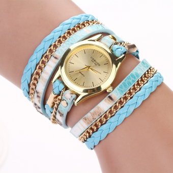 Yika Fashion PU leather geneva watch cruise bracelet women dress watch of Rivet ladies watches (Blue)  