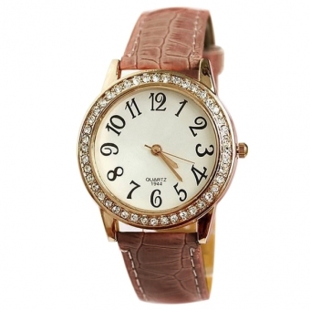 Yika Leather Crystal Fashion Wrist Quartz Watch Ladies Watch(Coffee)  