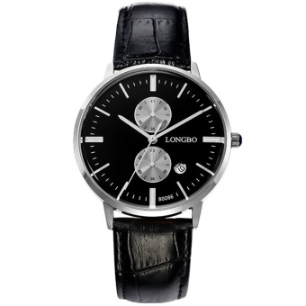 Yika Men Leather Double Dial Business Quartz Wrist Watch (Black)  