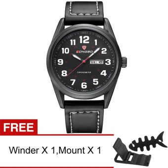 Yika Men Leather Waterproof Quartz Watch (Black) [Buy 1 Get Freebie]  