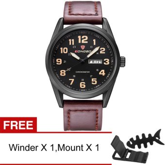 Yika Men Leather Waterproof Quartz Watch (Deep Brown) [Buy 1 Get Freebie]  