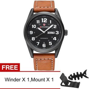 Yika Men Leather Waterproof Quartz Watch (Light Brown) [Buy 1 Get Freebie]  