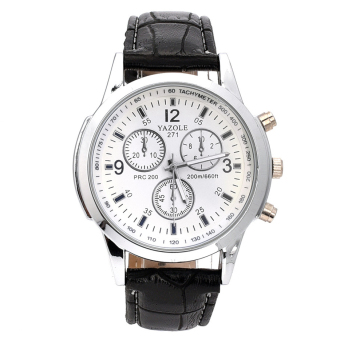 Yika Men's Leather Stainless Steel Quartz Wrist Watch (White+Black)  