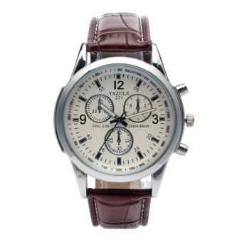 Yika Men's Leather Stainless Steel Quartz Wrist Watch (White+Brown)  