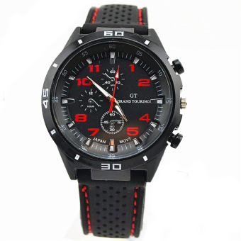 Yika Men's Sport Black Rubber Band Analog Quartz Wrist Watch (Black/Red)  