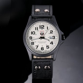Yika Men's Waterproof Military Leather Quartz Wrist Watch (Black)  