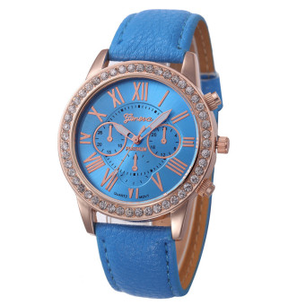 Yika Rhinestone Geneva Roman Numerals Dial Analog Quartz Wrist Watch (Blue)  