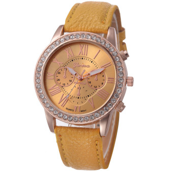 Yika Rhinestone Geneva Roman Numerals Dial Analog Quartz Wrist Watch (Yellow)  