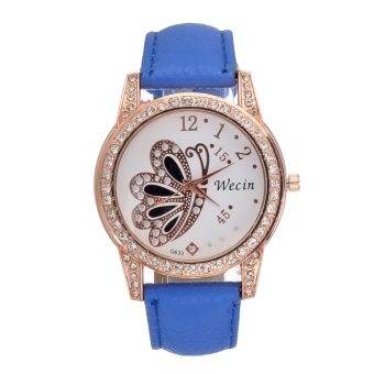 Yika Women Fashion Butterfly Faux Leather Quartz Watch (Blue) - intl  