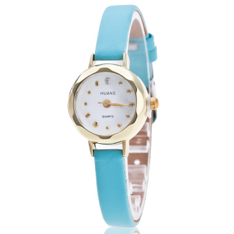 Yika Women Fashion Leather Analog Stainless Steel Quartz Wrist Watch (Light Blue)  