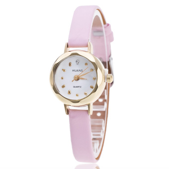 Yika Women Fashion Leather Analog Stainless Steel Quartz Wrist Watch (Pink)  