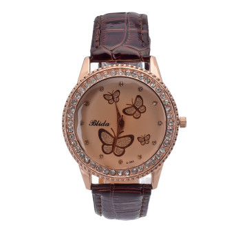 Yika Women Lady Golden Band Butterfly Bracelet Watches Quartz Rhinestone Wrist Watch (Brown)  