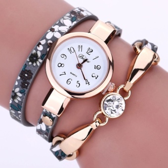 Yika Women Rhinestone Analog Quartz Bracelet Wrist Watch (Black)  