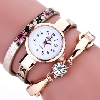 Yika Women Rhinestone Analog Quartz Bracelet Wrist Watch (Gold)  