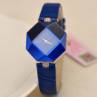 Yika Women Rhinestone Synthetic Leather Analog Quartz Wrist Watch (Blue)  