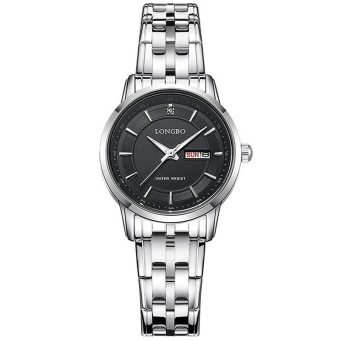 Yika Women Stainless Steel Double Calendar Business Quartz Wrist Watch (Black)  