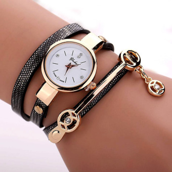 Yika Women's men Fashion Ladies Faux Leather Rhinestone Analog Quartz Wrist Watches (Black)  
