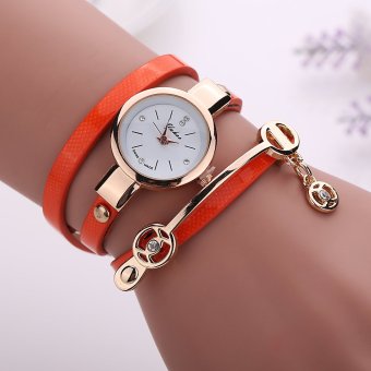 Yika Women's men Fashion Ladies Faux Leather Rhinestone Analog Quartz Wrist Watches (Orange)  