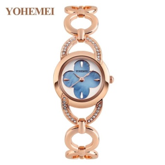 YOHEMEI 0170 Women Waterproof Quartz Watch Alloy Strap Casual Ladies Woman Clock Bracelet Watch - Blue - intl  