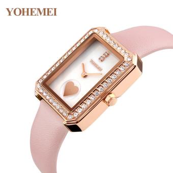 YOHEMEI 0171 Simple Trend Lady Waterproof Fashion Quartz Watch Genuine Leather Strap Pink - intl  