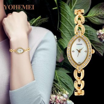YOHEMEI 0176 Women 's Elegant Elegant Gold Steel Bracelet Quartz Watch - White - intl  