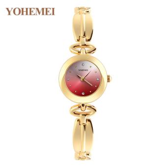 YOHEMEI 0181 Fashion Ladies Gradient Dial Bracelet Quartz Watch Alloy Strap Waterproof Wristwhatch -Red - intl  