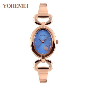 YOHEMEI Bracelet Style Casual Gold Ladies Watch Clock Watches for Womens Quartz Watch Oval Dial - Blue - intl  