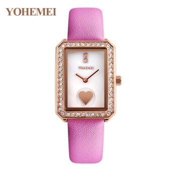 YOHEMEI Bracelet Style Fashion Ladies Watch Bracelet Quartz Women Watch Leather Strap 0171- Rose Red - intl  