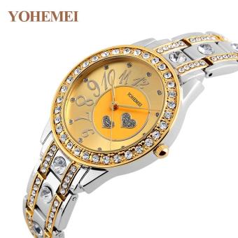 YOHEMEI Fashion Watch Women's Casual Quartz Alloy Strap Diamond Crystal Love Ladies Watch 0195 - Gold - intl  