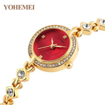 YOHEMEI Fashion Women Watches Ladies Luxury Watch Diamond Alloy Golden Strap Waterproof Quartz Watch 0182 - Red - intl  