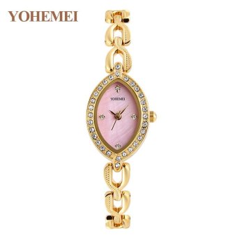 YOHEMEI Ladies Quartz Alloy Strap Watch Women 's Elegant Fashion Gold Steel Bracelet Wristwatches - Pink - intl  