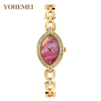 YOHEMEI Ladies Quartz Alloy Strap Watch Women 's Elegant Fashion Gold Steel Bracelet Wristwatches - Red - intl  