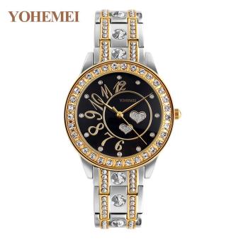 YOHEMEI Ladies Watch Women's Fashion Casual Quartz Alloy Strap Diamond Crystal Love Watch 0195 - Black - intl  