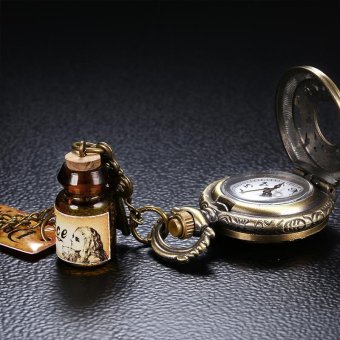 yooc JIANG YUYAN Quartz Drink Me Wishing Bottle Key Pendant Bronze Pocket Watches Casual Chain Necklace Watch Clock Gift 2016 - intl  