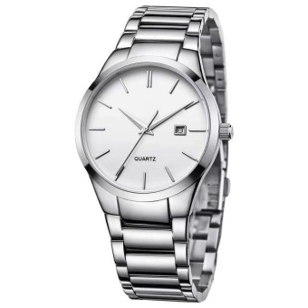 Yumite business watch quartz watch men's calendar steel watch men's fashion watch silver strap white dial - intl  