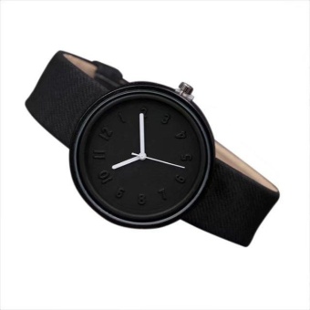 Yumite new canvas pattern belt three-dimensional digital scale watch female female Korean student watch black strap black dial - intl  