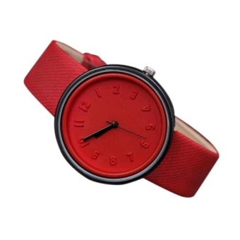 Yumite new canvas pattern belt three-dimensional digital scale watch female female Korean student watch red strap red dial - intl  