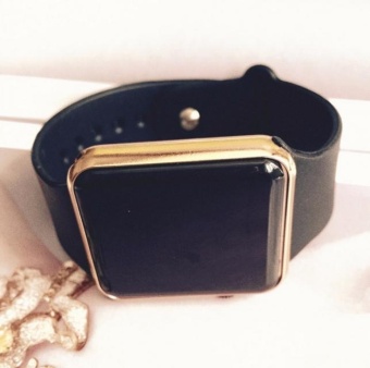 Yumite square creative fashion trend apple table student couple LED electronic watch metal case student watch black strap gold dial - intl  