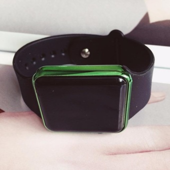 Yumite square creative fashion trend apple table student couple LED electronic watch metal case student watch black strap green dial - intl  