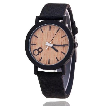 Yumite wood grain PU leather neutral table Korean version male and female models retro large digital watch student watch black strap brown dial - intl  
